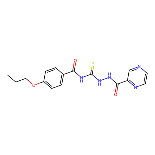 4-propoxy-N-{[2-(pyrazin-2-ylcarbonyl)hydrazinyl]carbonothioyl}benzamide structure