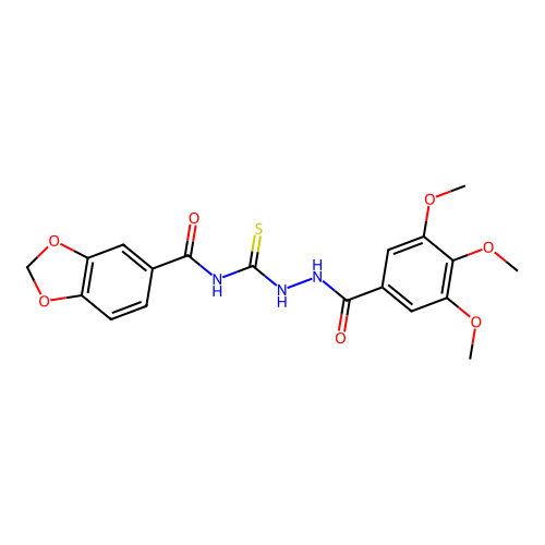 N-[[(3,4,5-trimethoxybenzoyl)amino]carbamothioyl]-1,3-benzodioxole-5-carboxamide structure