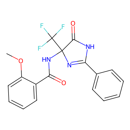 2-methoxy-N-[4-oxo-2-phenyl-5-(trifluoromethyl)-4,5-dihydro-1H-imidazol-5-yl]benzamide structure