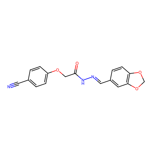 N'-[(E)-1,3-benzodioxol-5-ylmethylidene]-2-(4-cyanophenoxy)acetohydrazide structure