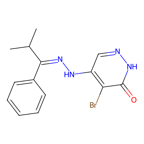 5-bromo-4-[(2Z)-2-(2-methyl-1-phenylpropylidene)hydrazinyl]-1H-pyridazin-6-one structure