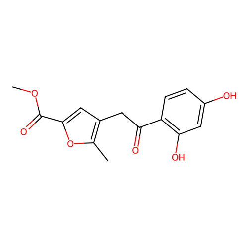 Methyl 4-[2-(2,4-dihydroxyphenyl)-2-oxoethyl]-5-methylfuran-2-carboxylate structure