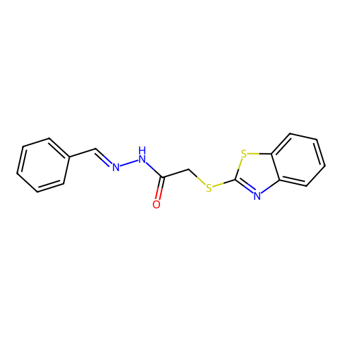 Acetic acid, (2-benzothiazolylthio)-, (phenylmethylene)hydrazide structure