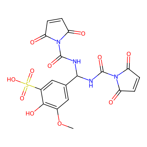 5-[bis[(2,5-dioxopyrrole-1-carbonyl)amino]methyl]-2-hydroxy-3-methoxy-benzenesulfonic acid structure