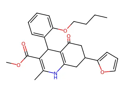 methyl 4-(2-butoxyphenyl)-7-(furan-2-yl)-2-methyl-5-oxo-1,4,5,6,7,8-hexahydroquinoline-3-carboxylate structure