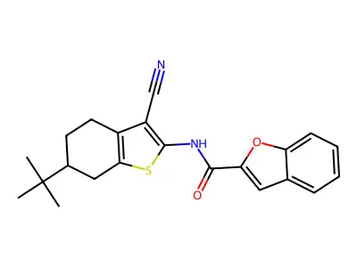 N-(6-tert-butyl-3-cyano-4,5,6,7-tetrahydro-1-benzothiophen-2-yl)-1-benzofuran-2-carboxamide structure