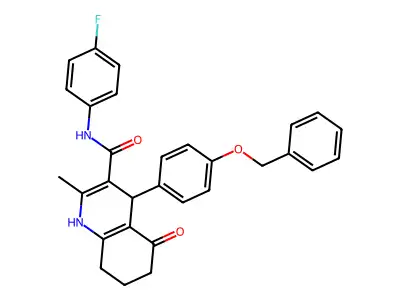 N-(4-fluorophenyl)-2-methyl-5-oxo-4-(4-phenylmethoxyphenyl)-4,6,7,8-tetrahydro-1H-quinoline-3-carboxamide structure