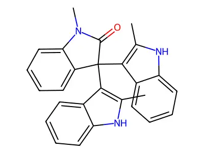 1-methyl-3,3-bis(2-methyl-1H-indol-3-yl)indol-2-one structure