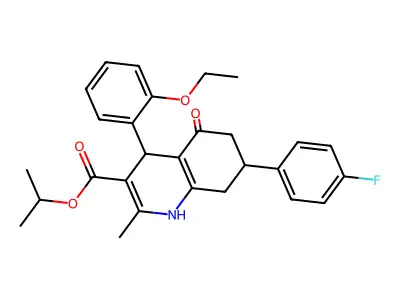 propan-2-yl 4-(2-ethoxyphenyl)-7-(4-fluorophenyl)-2-methyl-5-oxo-1,4,5,6,7,8-hexahydroquinoline-3-carboxylate structure