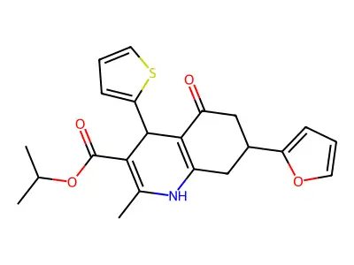 isopropyl 7-(furan-2-yl)-2-methyl-5-oxo-4-(thiophen-2-yl)-1,4,5,6,7,8-hexahydroquinoline-3-carboxylate structure