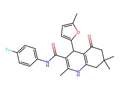 N-(4-fluorophenyl)-2,7,7-trimethyl-4-(5-methylfuran-2-yl)-5-oxo-1,4,6,8-tetrahydroquinoline-3-carboxamide structure