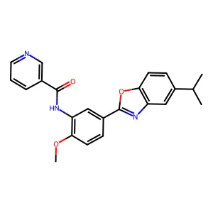 N-[5-(5-isopropyl-1,3-benzoxazol-2-yl)-2-methoxyphenyl]nicotinamide structure