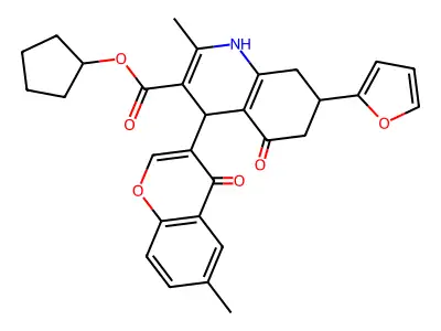 cyclopentyl 7-(furan-2-yl)-2-methyl-4-(6-methyl-4-oxo-4H-chromen-3-yl)-5-oxo-1,4,5,6,7,8-hexahydroquinoline-3-carboxylate structure