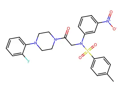 N-[2-[4-(2-fluorophenyl)piperazin-1-yl]-2-oxoethyl]-4-methyl-N-(3-nitrophenyl)benzenesulfonamide structure
