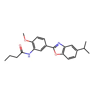 N-[2-methoxy-5-(5-propan-2-yl-1,3-benzoxazol-2-yl)phenyl]butanamide structure