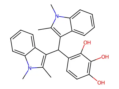 4-[Bis(1,2-dimethylindol-3-yl)methyl]benzene-1,2,3-triol structure