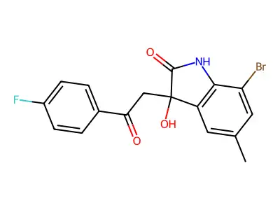 7-bromo-3-[2-(4-fluorophenyl)-2-oxoethyl]-3-hydroxy-5-methyl-1H-indol-2-one structure