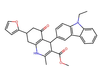 methyl 4-(9-ethyl-9H-carbazol-3-yl)-7-(furan-2-yl)-2-methyl-5-oxo-1,4,5,6,7,8-hexahydroquinoline-3-carboxylate structure