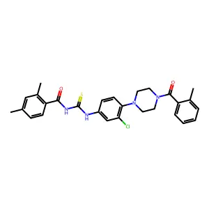 N-[(3-chloro-4-{4-[(2-methylphenyl)carbonyl]piperazin-1-yl}phenyl)carbamothioyl]-2,4-dimethylbenzamide structure