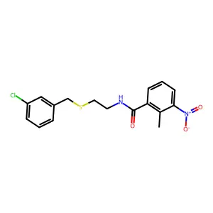 N-{2-[(3-chlorobenzyl)sulfanyl]ethyl}-2-methyl-3-nitrobenzamide structure