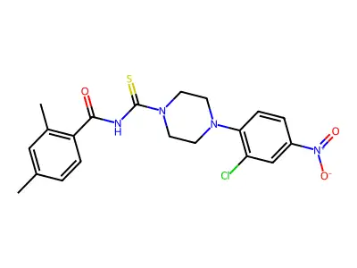 N-[4-(2-chloro-4-nitrophenyl)piperazine-1-carbothioyl]-2,4-dimethylbenzamide structure