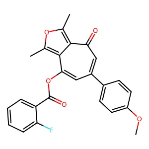 6-(4-methoxyphenyl)-1,3-dimethyl-4-oxo-4H-cyclohepta[c]furan-8-yl 2-fluorobenzoate structure