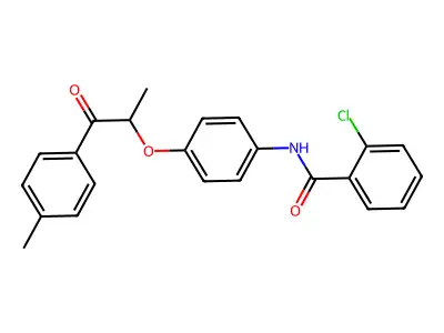 2-chloro-N-[4-[1-(4-methylphenyl)-1-oxopropan-2-yl]oxyphenyl]benzamide structure