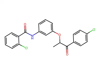 2-chloro-N-[3-[1-(4-chlorophenyl)-1-oxopropan-2-yl]oxyphenyl]benzamide structure
