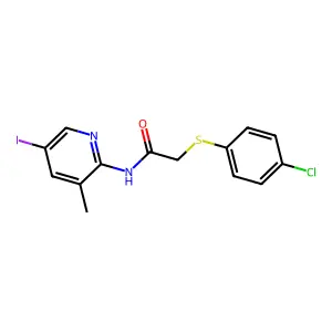 2-(4-chlorophenyl)sulfanyl-N-(5-iodo-3-methylpyridin-2-yl)acetamide structure