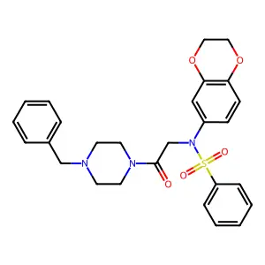 N-[2-(4-benzylpiperazin-1-yl)-2-oxoethyl]-N-(2,3-dihydro-1,4-benzodioxin-6-yl)benzenesulfonamide structure