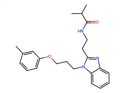 2-methyl-N-(2-{1-[3-(3-methylphenoxy)propyl]-1H-1,3-benzodiazol-2-yl}ethyl)propanamide structure