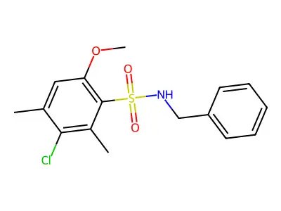 N-benzyl-3-chloro-6-methoxy-2,4-dimethylbenzenesulfonamide structure