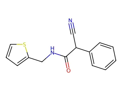 2-cyano-2-phenyl-N-(thiophen-2-ylmethyl)acetamide structure