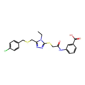 3-({[(5-{[(4-chlorobenzyl)sulfanyl]methyl}-4-ethyl-4H-1,2,4-triazol-3-yl)sulfanyl]acetyl}amino)benzoic acid structure