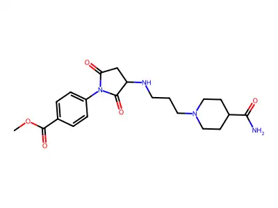 methyl 4-(3-{[3-(4-carbamoylpiperidin-1-yl)propyl]amino}-2,5-dioxopyrrolidin-1-yl)benzoate structure