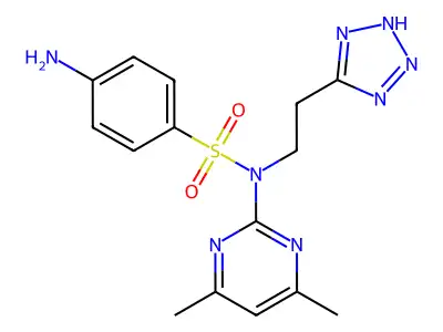 Benzenesulfonamide, 4-amino-N-(4,6-dimethyl-2-pyrimidinyl)-N-(2-(1H-tetrazol-5-yl)ethyl)- structure