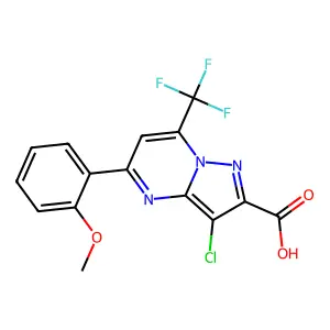 3-chloro-5-(2-methoxyphenyl)-7-(trifluoromethyl)pyrazolo[1,5-a]pyrimidine-2-carboxylic acid structure