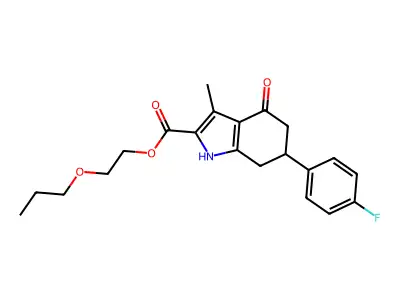 2-propoxyethyl 6-(4-fluorophenyl)-3-methyl-4-oxo-4,5,6,7-tetrahydro-1H-indole-2-carboxylate structure