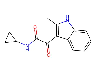 N-cyclopropyl-2-(2-methyl-1H-indol-3-yl)-2-oxoacetamide structure