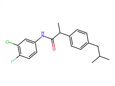 N-(3-chloro-4-fluorophenyl)-2-[4-(2-methylpropyl)phenyl]propanamide structure