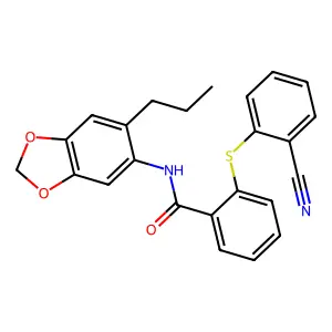 2-(2-cyanophenyl)sulfanyl-N-(6-propyl-1,3-benzodioxol-5-yl)benzamide structure