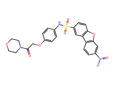 N-[4-(2-morpholin-4-yl-2-oxoethoxy)phenyl]-7-nitrodibenzofuran-2-sulfonamide structure