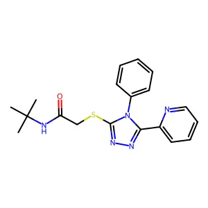 N-tert-butyl-2-[(4-phenyl-5-pyridin-2-yl-1,2,4-triazol-3-yl)sulfanyl]acetamide structure