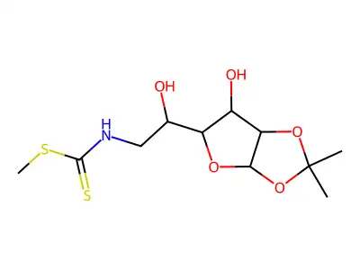 methyl N-[2-hydroxy-2-(6-hydroxy-2,2-dimethyl-3a,5,6,6a-tetrahydrofuro[2,3-d][1,3]dioxol-5-yl)ethyl]carbamodithioate structure