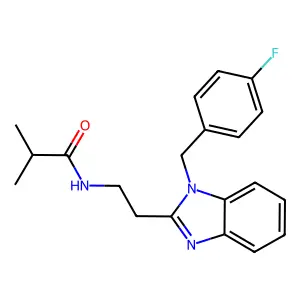 N-[2-[1-[(4-fluorophenyl)methyl]benzimidazol-2-yl]ethyl]-2-methylpropanamide structure