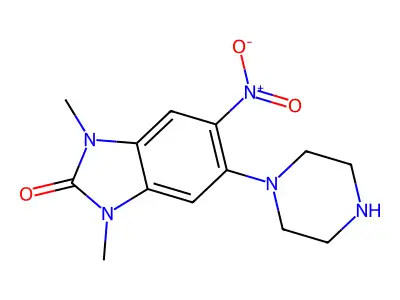 1,3-Dimethyl-5-nitro-6-piperazin-1-ylbenzimidazol-2-one structure