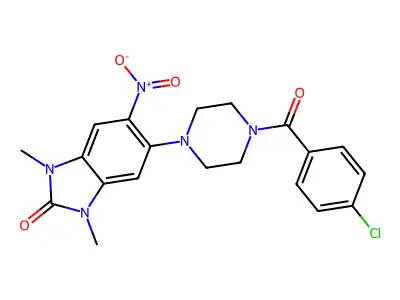 5-[4-(4-Chlorobenzoyl)piperazin-1-yl]-1,3-dimethyl-6-nitrobenzimidazol-2-one structure