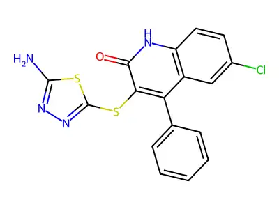 3-[(5-amino-1,3,4-thiadiazol-2-yl)sulfanyl]-6-chloro-4-phenyl-1H-quinolin-2-one structure