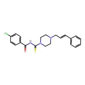 4-chloro-N-[4-[(E)-3-phenylprop-2-enyl]piperazine-1-carbothioyl]benzamide structure