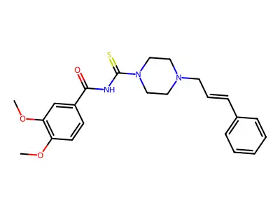 3,4-dimethoxy-N-[4-[(E)-3-phenylprop-2-enyl]piperazine-1-carbothioyl]benzamide structure
